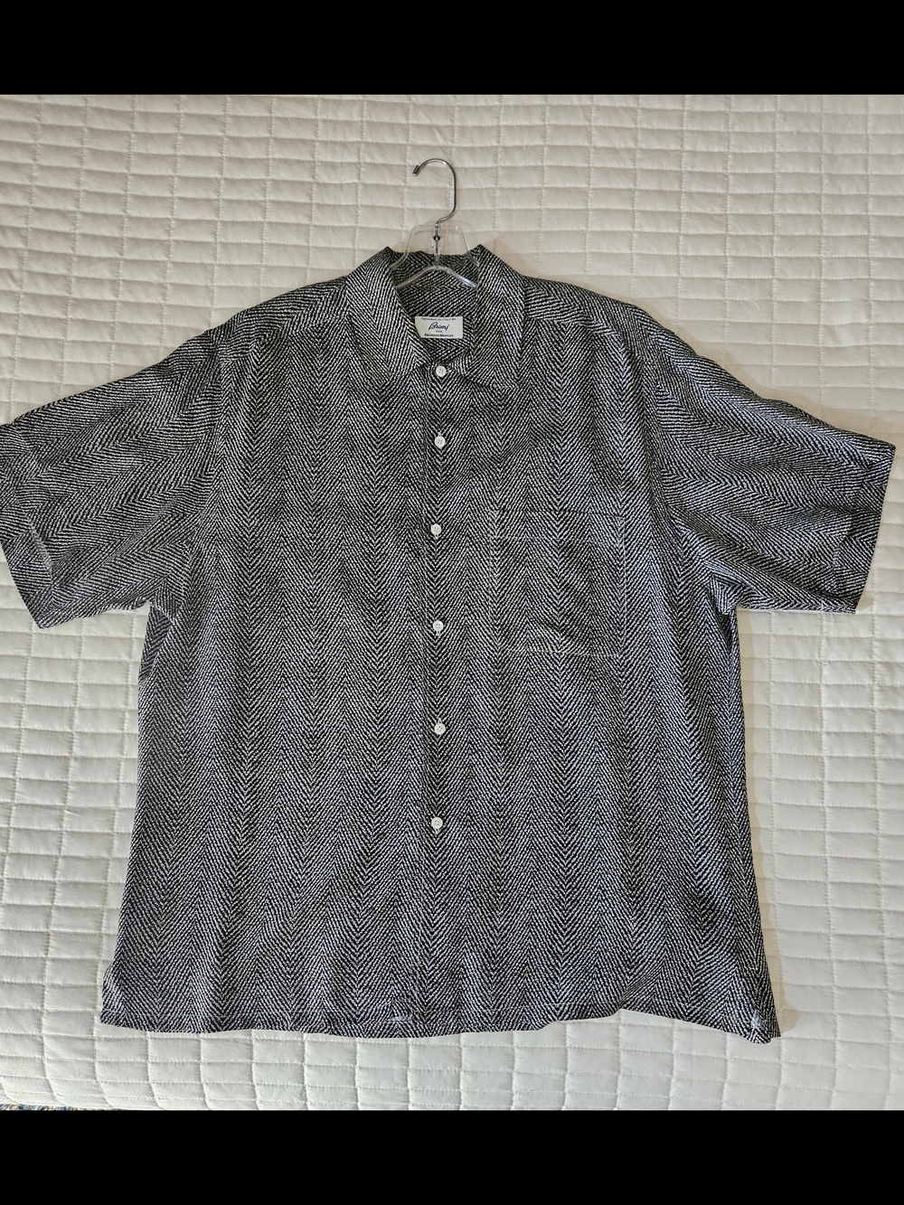 Brioni Vintage Black and White Herringbone Button-Down Shirt-L